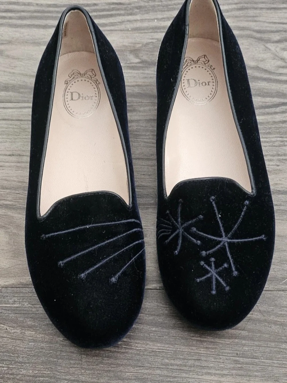 Dior Black Velvet Embroidered Loafers